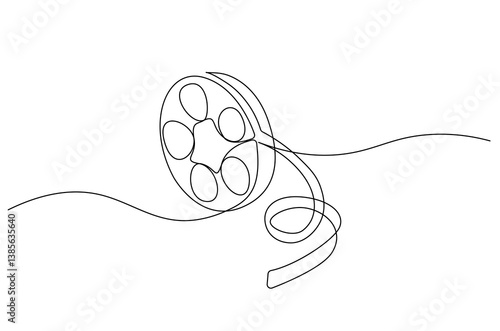 Continuous one line drawing of Retro classic movie film reel. Single line drawing illustration of Movie and cinema roll. Film and movie concept vector art. Line vector illustration.