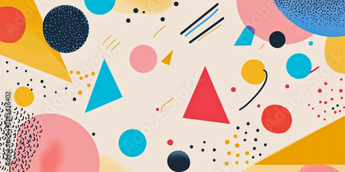 Retro 90s pattern illustration with geometric shapes on an abstract circle background - happy birthday card design, wallpaper