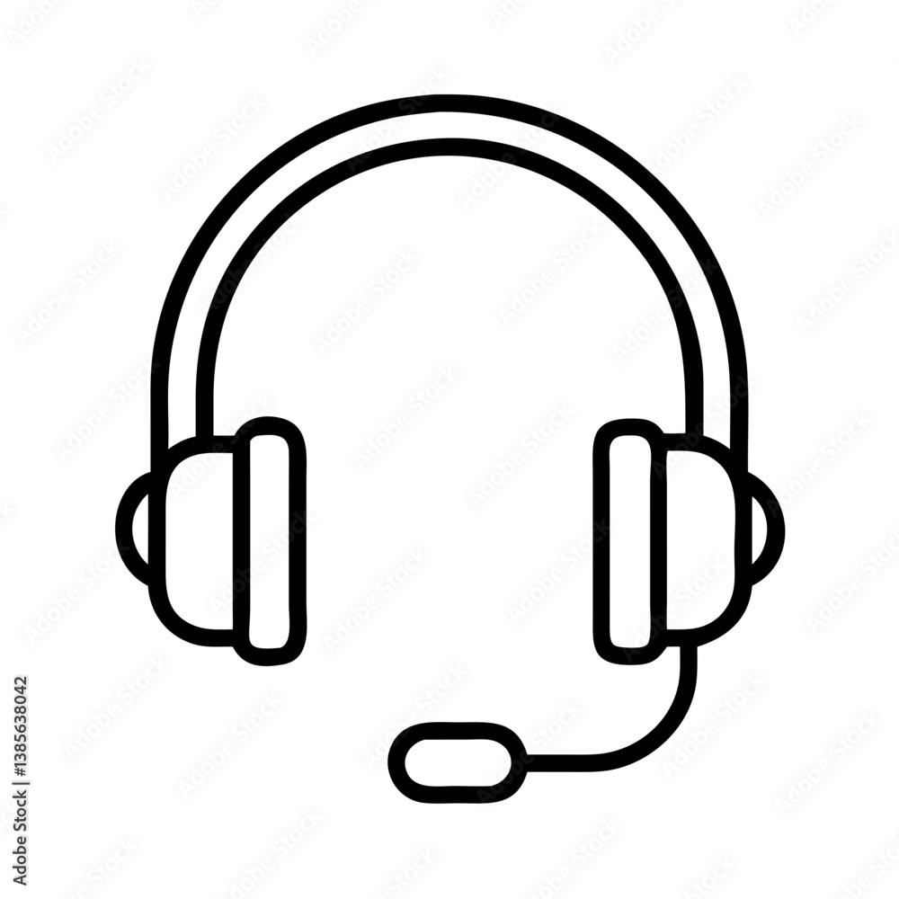Headset microphone vector icon for online communication and customer support isolated on white background Headset microphone vector icon for online communication and customer support isolated on white background