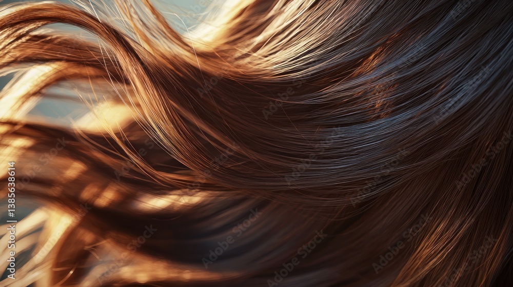 Naklejka premium Golden Hour Hair: A Captivating Display of Long, Flowing Auburn Locks