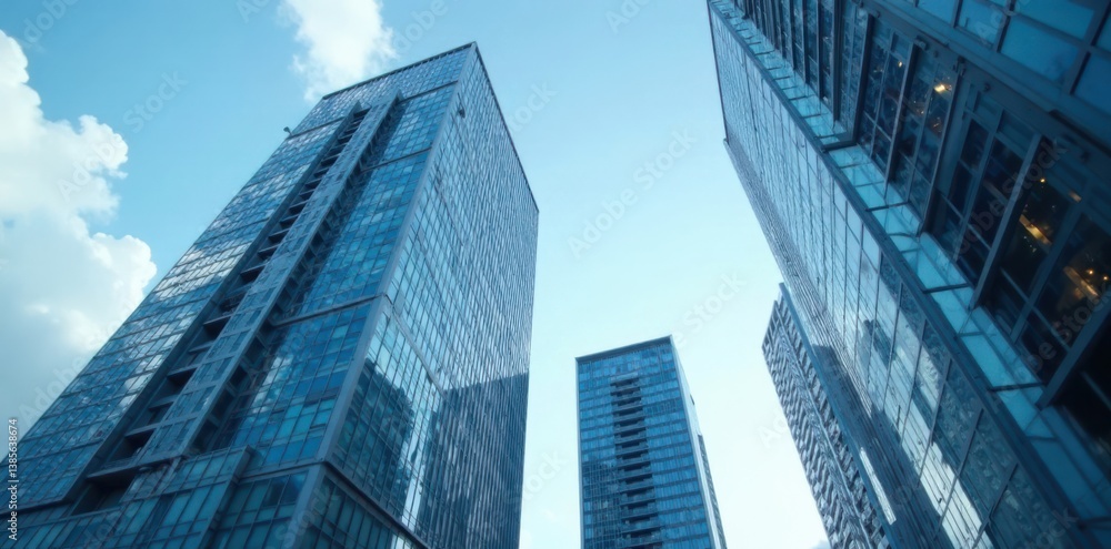 Obraz premium Modern glass and steel high-rise with sleek lines and geometric shapes, steel, architectural style