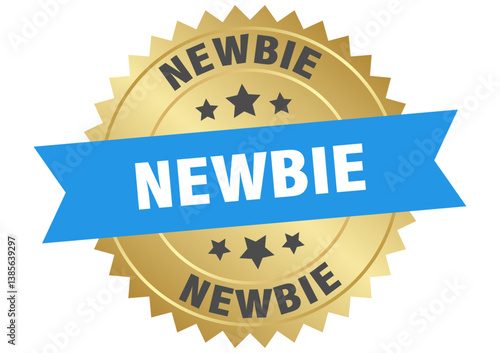 newbie. newbie round blue and gold label isolated on transparent background