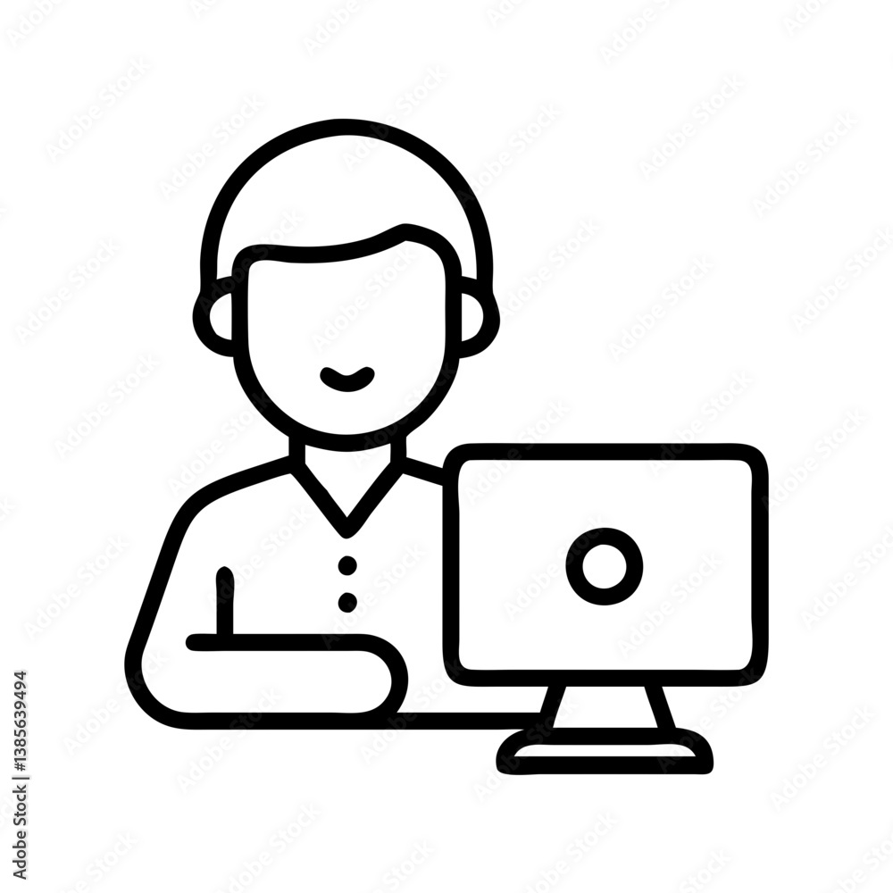 Man working on computer icon vector illustration for business and technology concept design usage exactly Man working on computer icon vector illustration for business and technology concept design usage exactly