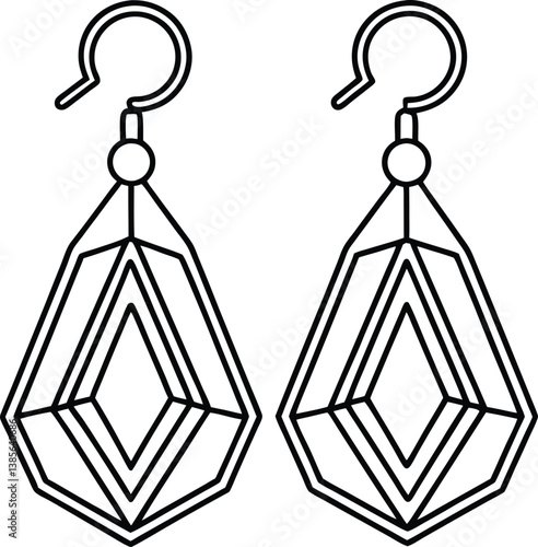 Line Art Pair of Dangle Earrings, Geometric Shape, Fashion Accessory, Jewelry Icon