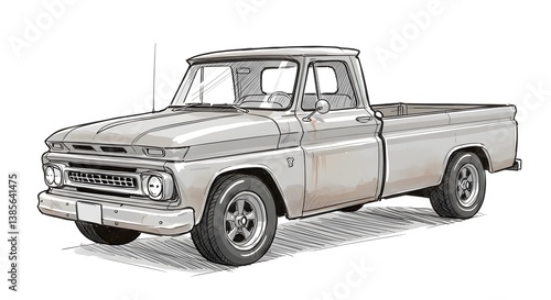 Classic Pickup Truck Illustration Vintage Style Automobile Drawing Isolated