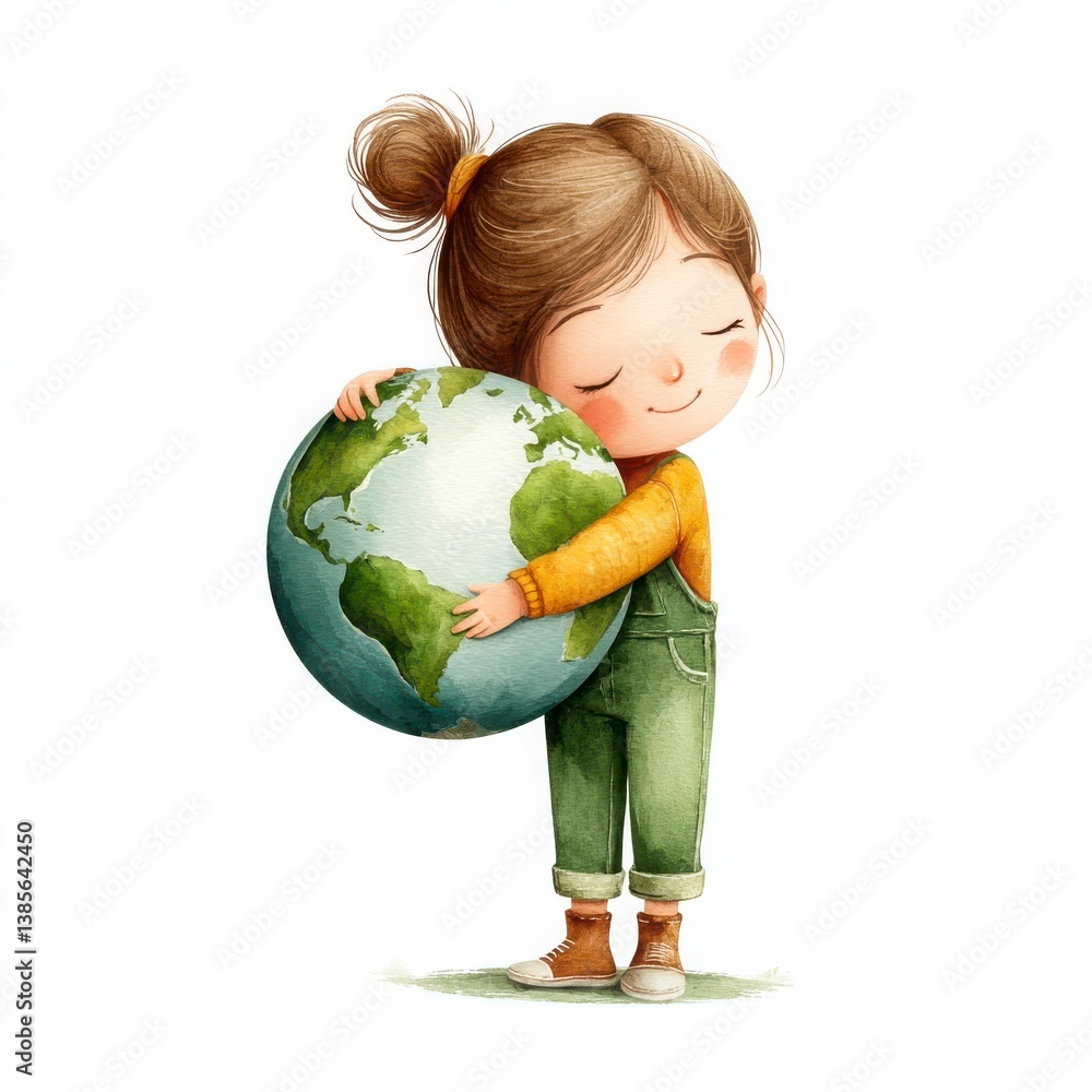 Girl Hugging Earth with Joyful Expression and Warm Embrace Girl Hugging Earth with Joyful Expression and Warm Embrace