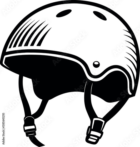 A Black and White Illustration of a Skateboard Helmet with Adjustable Straps and Ventilation Holes