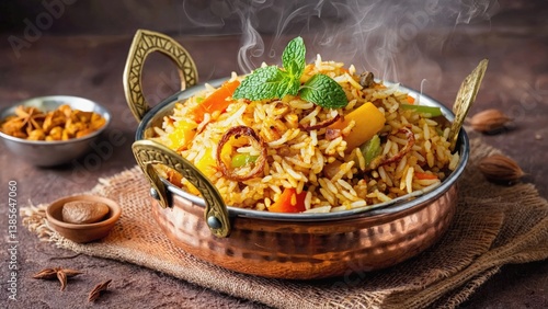Colorful, fragrant rice dish with aromatic herbs and spices.