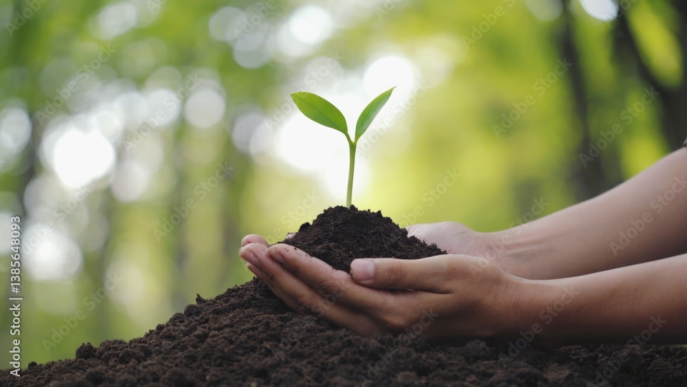 A conceptual image of hands gently cradling soil to represent growth, sustainability, ecological balance, and nurturing life.