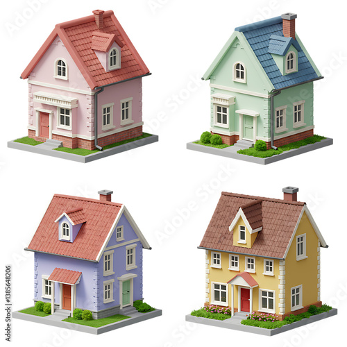 Wallpaper Mural Four Stylized Vintage American Houses on Display Torontodigital.ca