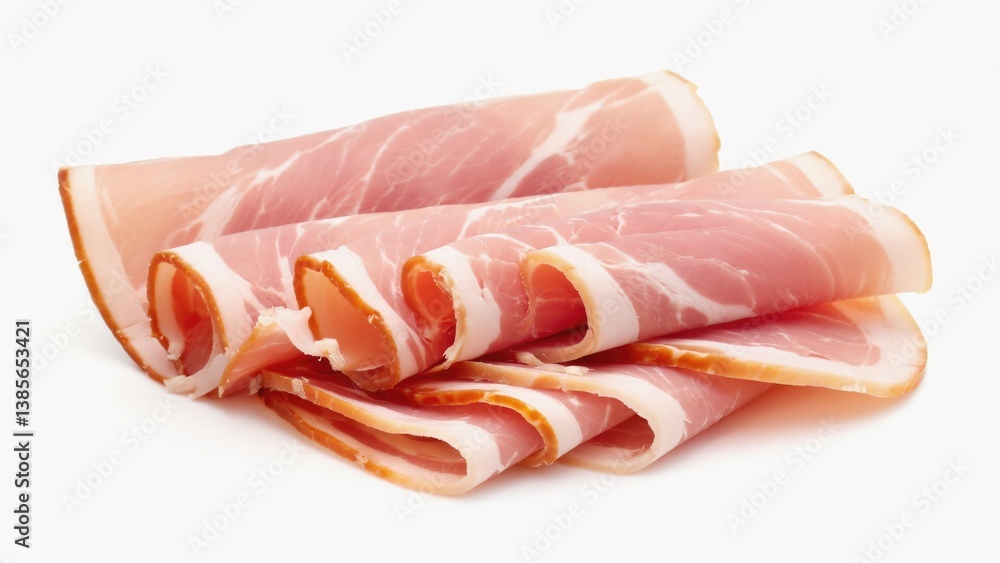 Slices of thinly cut ham, perfect for appetizers or sandwiches. Slices of thinly cut ham, perfect for appetizers or sandwiches.