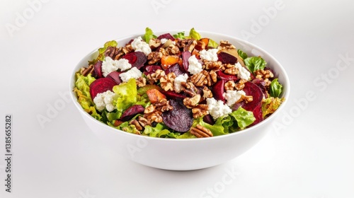 A fresh beetroot and goat cheese salad with walnuts. Featuring earthiness and richness