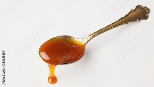 Wallpaper Mural A metal teaspoon holding a single dollop of honey. Sweet, gooey syrup being poured into a dish or onto food. Torontodigital.ca