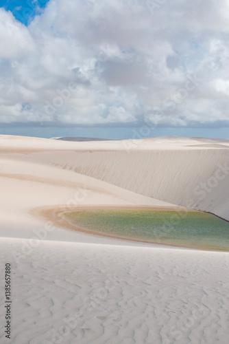 Obraz na płótnie Barreirinhas, Maranhao State National Park, Brazil: view of Lencois Maranhenses, white and rolling sand dunes with natural pools of fresh water, desert landscape, world's unique natural beauty w salonie