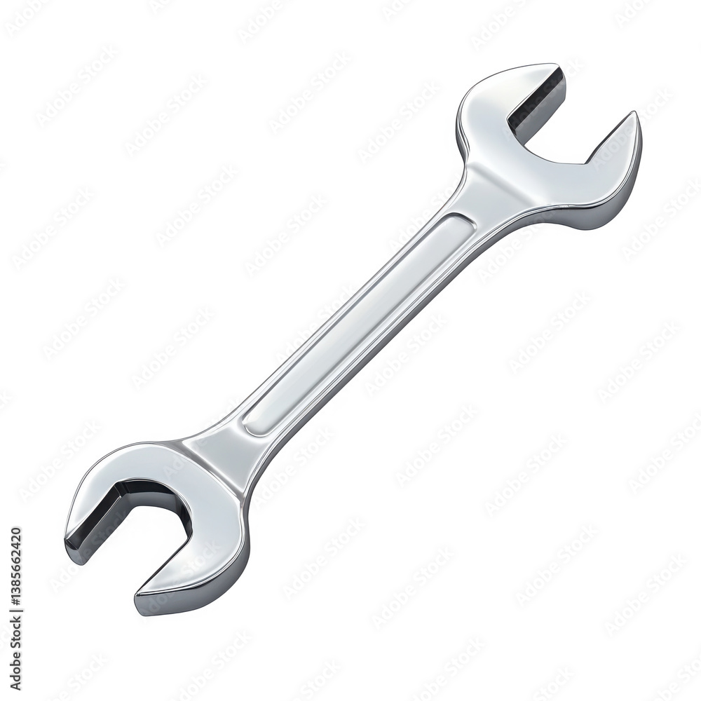 A highly detailed photorealistic double ended chrome wrench with a smooth A highly detailed photorealistic double ended chrome wrench with a smooth