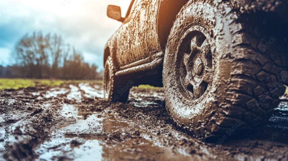 Naklejka premium Muddy SUV in a Field