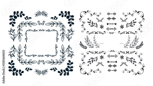 Set hand drawn wedding ornament collection