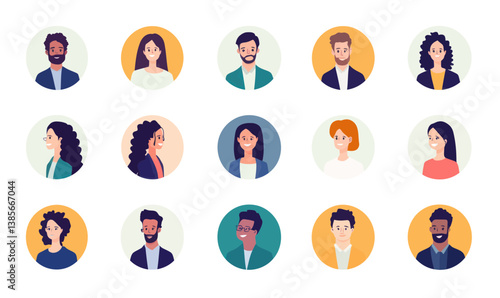 Diverse Minimalist Avatar Icon Set of Businessmen and Businesswomen Profiles Vector Art