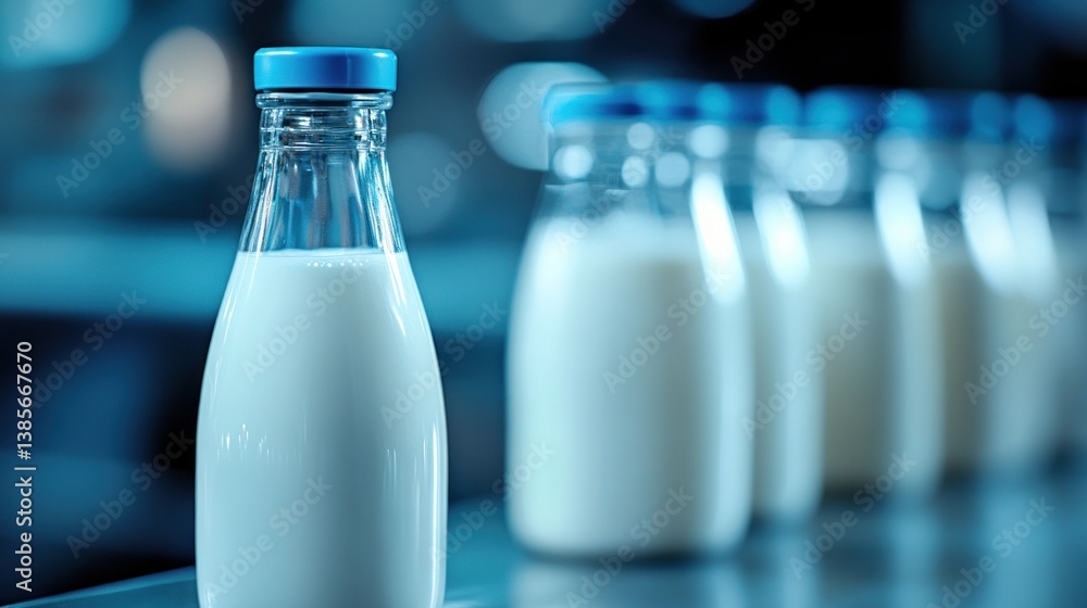 Milk bottles on factory production line Milk bottles on factory production line