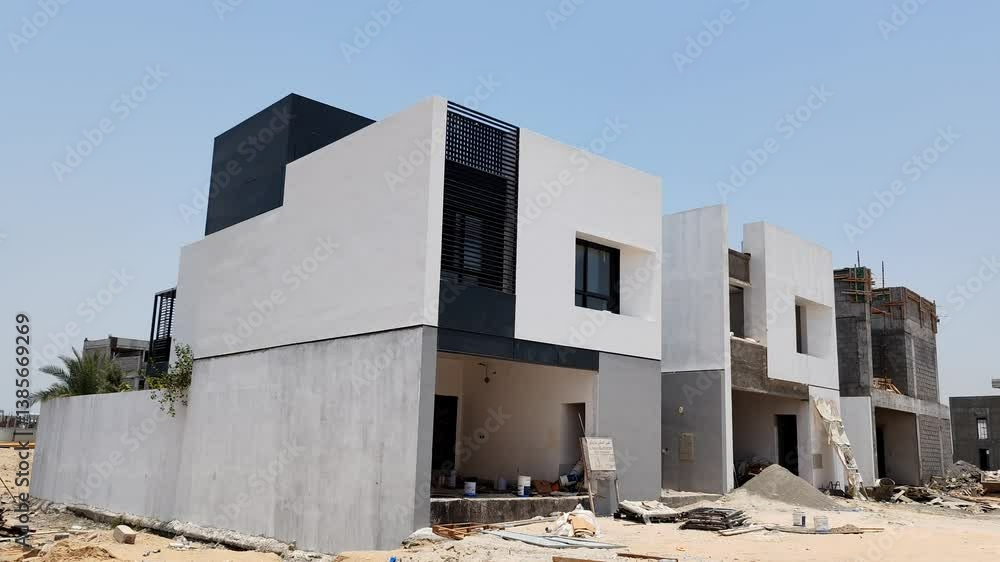 Under Construction House Or Villa's, Villa's With Concreate Block Or Bricks. Exterior View Of 02 Story Under Construction House With Modern Design, Under Construction Home Or House Structure Under Construction House Or Villa's, Villa's With Concreate Block Or Bricks. Exterior View Of 02 Story Under Construction House With Modern Design, Under Construction Home Or House Structure