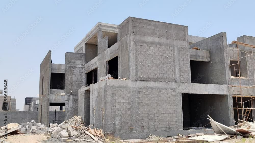 Under Construction House Or Villa's, Villa's With Concreate Block Or Bricks. Exterior View Of 02 Story Under Construction House With Modern Design, Under Construction Home Or House Structure Under Construction House Or Villa's, Villa's With Concreate Block Or Bricks. Exterior View Of 02 Story Under Construction House With Modern Design, Under Construction Home Or House Structure