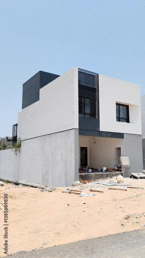 Under Construction House Or Villa's, Villa's With Concreate Block Or Bricks. Exterior View Of 02 Story Under Construction House With Modern Design, Under Construction Home Or House Structure Under Construction House Or Villa's, Villa's With Concreate Block Or Bricks. Exterior View Of 02 Story Under Construction House With Modern Design, Under Construction Home Or House Structure
