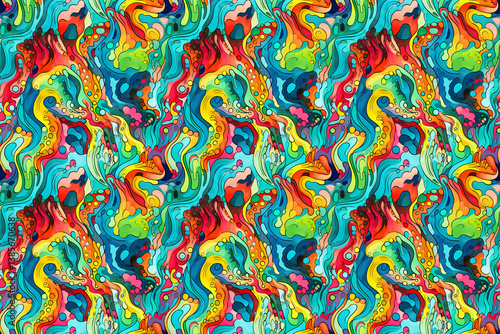 Abstract octopus tentacles seamless pattern in bright colors