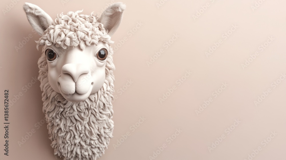 Fototapeta premium Alpaca Head Sculpture Wall Hanging Art Piece with Minimalist Aesthetic