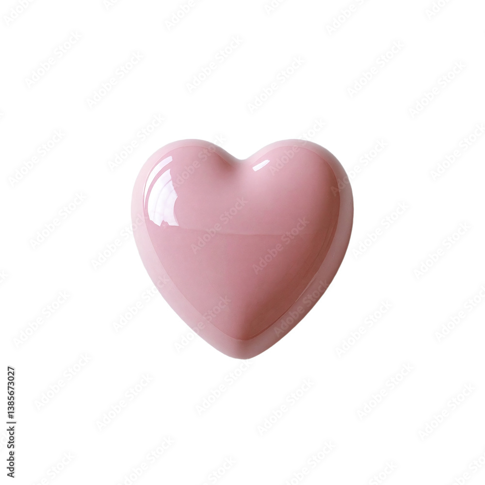 a smooth, pastel pink heart with a glossy sheen sits centered against a clean white background. a smooth, pastel pink heart with a glossy sheen sits centered against a clean white background.