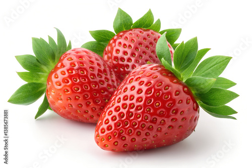 Three strawberries isolated on white background stock photo