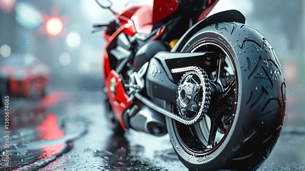 custom made wallpaper toronto digitalThe rear wheel of a powerful sports bike has a chrome tailpipe.