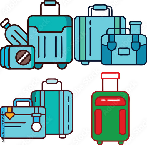  Luggage Vector Icons Set: Suitcases, Bags, and Travel Gear
