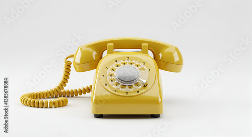 Retro Yellow Rotary Telephone Isolated on White Seamless Background for Mockups and Product Photography