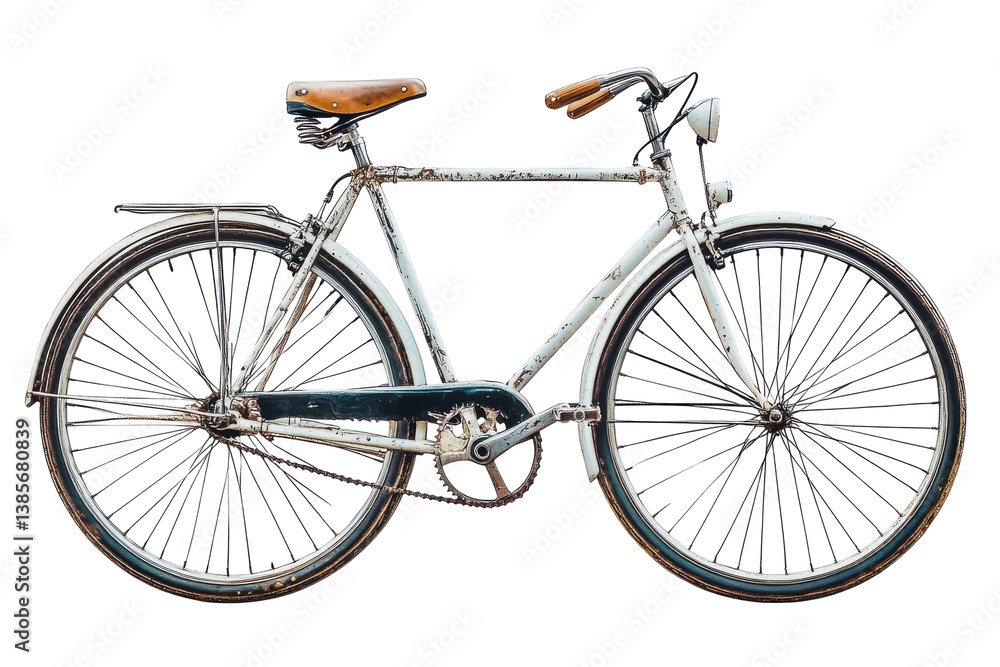 Fototapeta premium Vintage White Bicycle Classic Bike Old Bike Retro Bicycle, isolated on transparent background