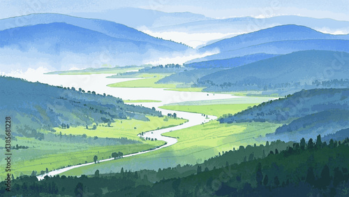 Harmony in hues valley isolated watercolor vector illustration svg