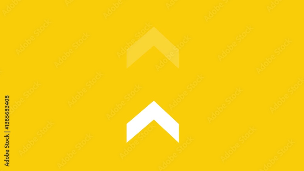 Arrow moving up - loopable. White arrow up animation on yellow background. 4k