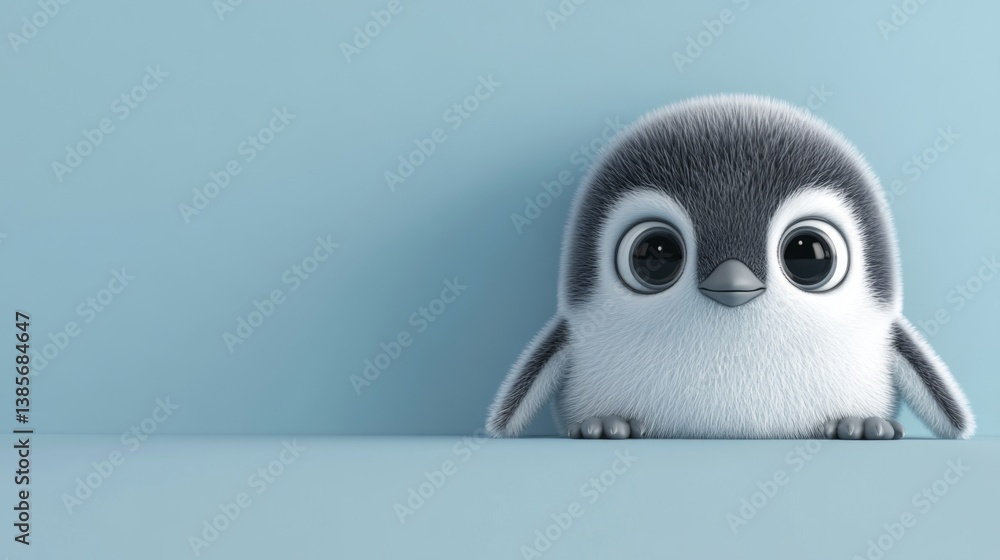 Obraz premium Cute cartoon penguin on blue background