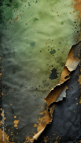 Light green to charcoal green color gradient aged paper grainy rough texture banner panoramic background