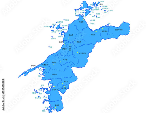 愛媛県　地図　ブルー　斑点　イラスト