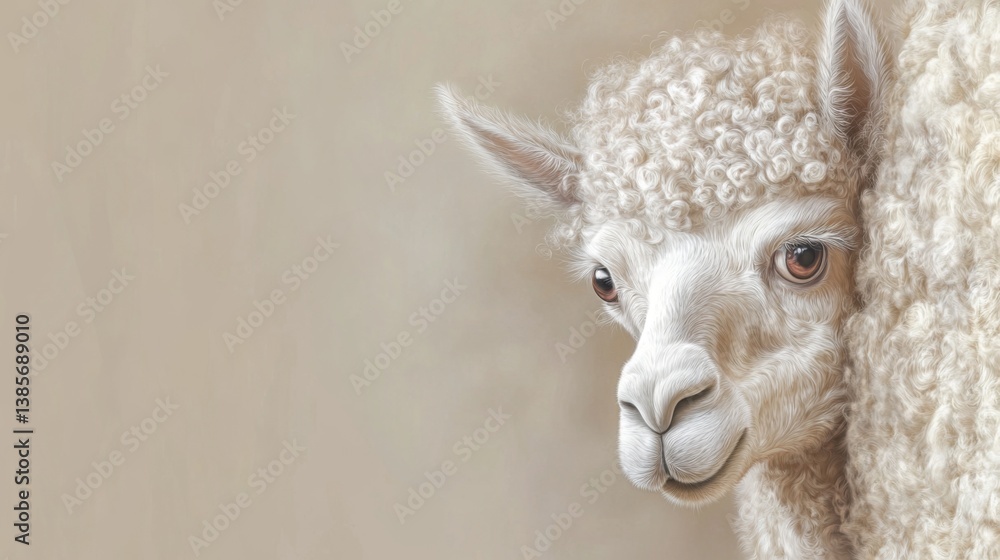 Fototapeta premium Close-up of a Cute Alpaca Portrait with Soft Fur and Curious Eyes