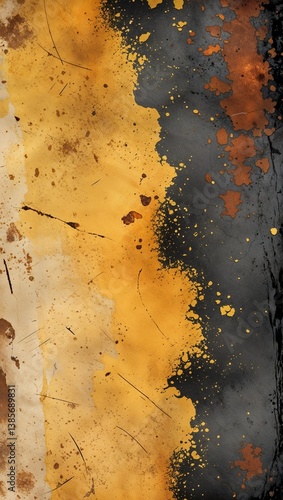 Light yellow to charcoal yellow color gradient crumpled paper grainy rough texture banner panoramic background