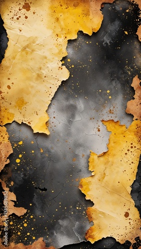 Light yellow to charcoal yellow color gradient crumpled paper grainy rough texture banner panoramic background