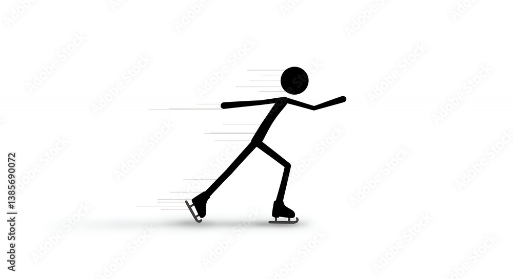 Fototapeta premium Minimalist rendition of a stick figure gliding on ice skates with high speed