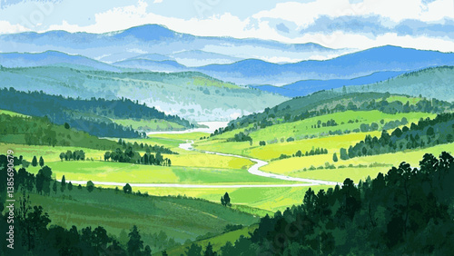 Valley of colors isolated watercolor vector illustration svg