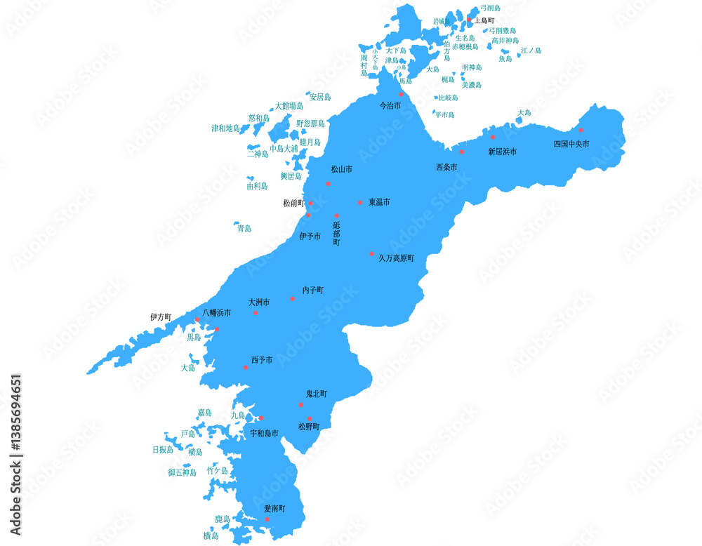 Obraz premium 愛媛県 地図 ブルー 斑点 イラスト