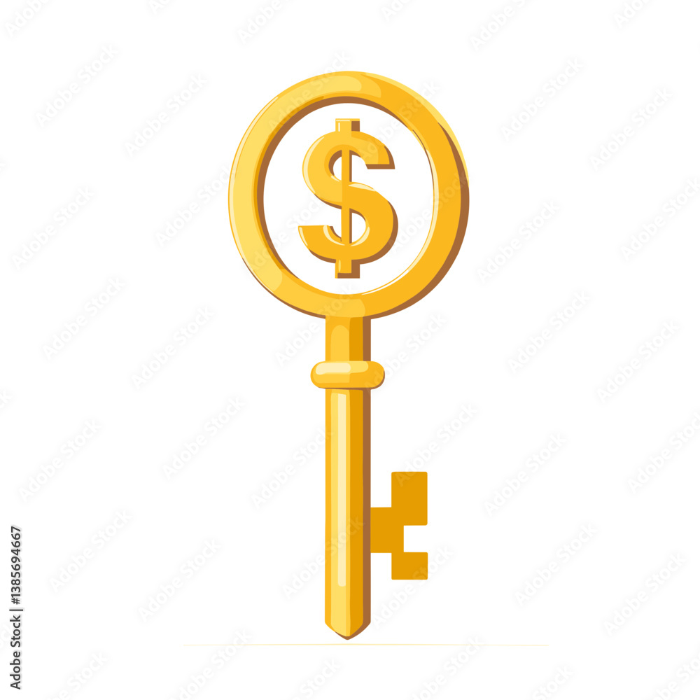 Golden Key with Dollar Sign Illustration Golden Key with Dollar Sign Illustration