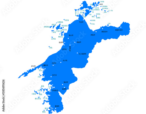 愛媛県　地図　ブルー　斑点　イラスト
