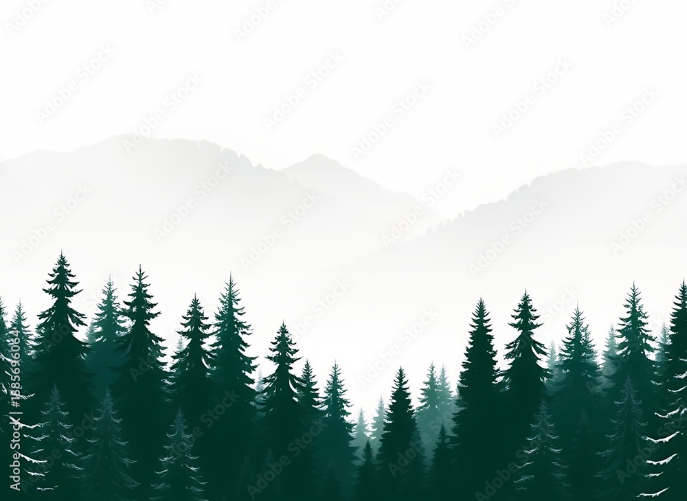 Fototapeta premium Serene Mountain Forest Illustration