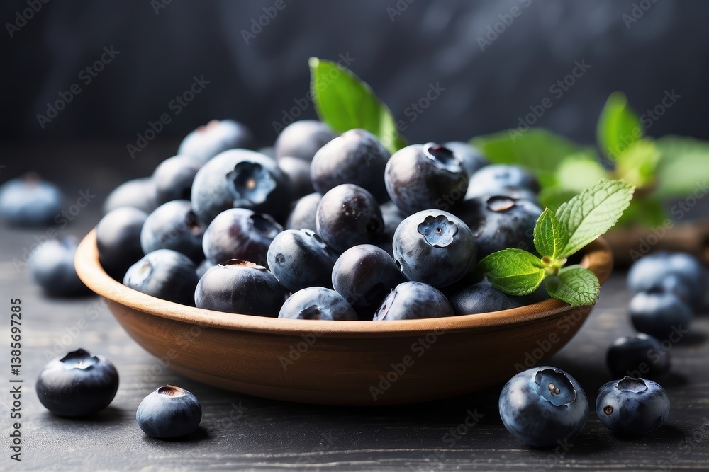 A high-quality mockup featuring fresh blueberries arranged on a rustic wooden table A high-quality mockup featuring fresh blueberries arranged on a rustic wooden table