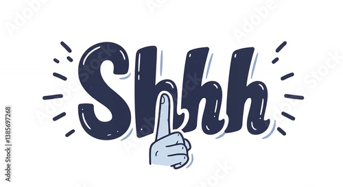 Cartoon illustration representing silence with the word shhh and a finger up gesture
